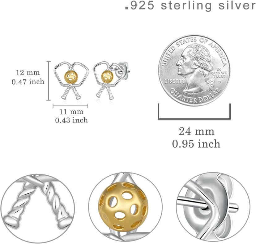 Baseball/Pcikleball/Basketball/Soccer Earrings S925 Sterling Sliver Sport Earrings for Women Sport Jewelry Gifts for Women Sports Fans and Sports Players