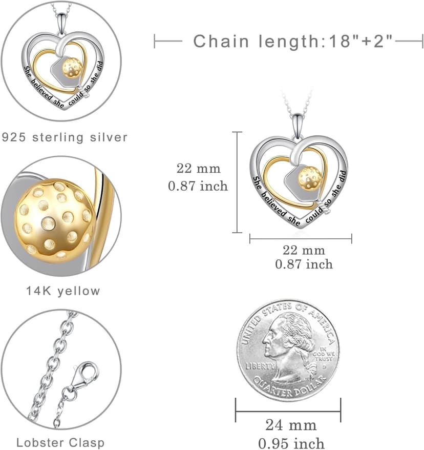 Baseball/Softball/Volleyball/Pickleball/Basketball/Football/Soccer Pendant Necklace 925 Sterling Silver Sport Jewelry Gifts for Women