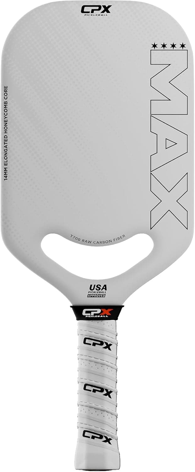 CPX MAX Series Raw Carbon Fiber T700 Pickleball Elongated Paddle Racket - Professional Grade, 14mm Core Thickness, Comfortable Tennis Style Grip - Durable Pickleball Paddle Designed in Chicago, USA