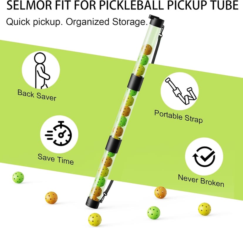 17 Balls Pickleball Ball Retriever & Ball Holder Storage with Strap, Back Saver for Pickleball Accessories, Quick for Pickleball Tube Ball Pickup