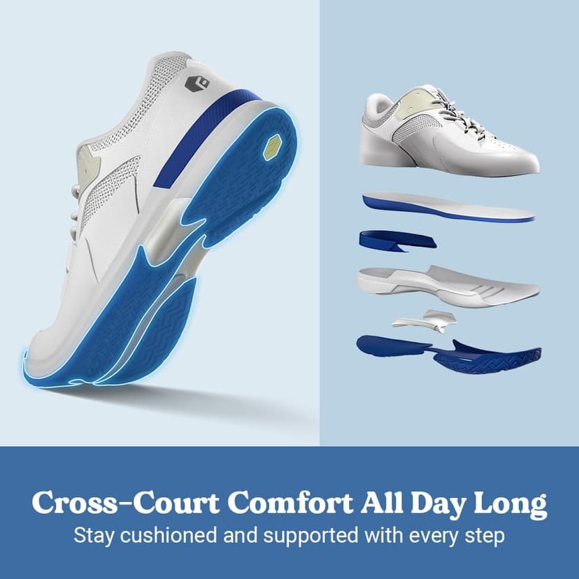 FitVille Men‘s Wide Pickleball Shoes All Court Tennis Shoes with Arch Support for Plantar Fasciitis