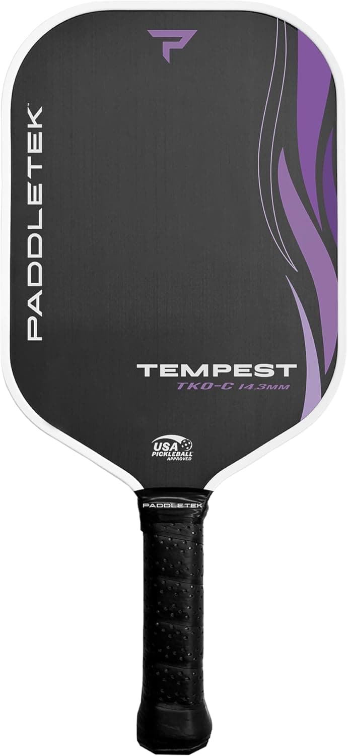 Paddletek Tempest TKO-C 14.3mm - Professional Pickleball Paddles with Polymer Honeycomb Core - PT-700 Unidirectional Carbon Fiber – Torsional Weighting & High Tack Performance Grip - USAPA Approved