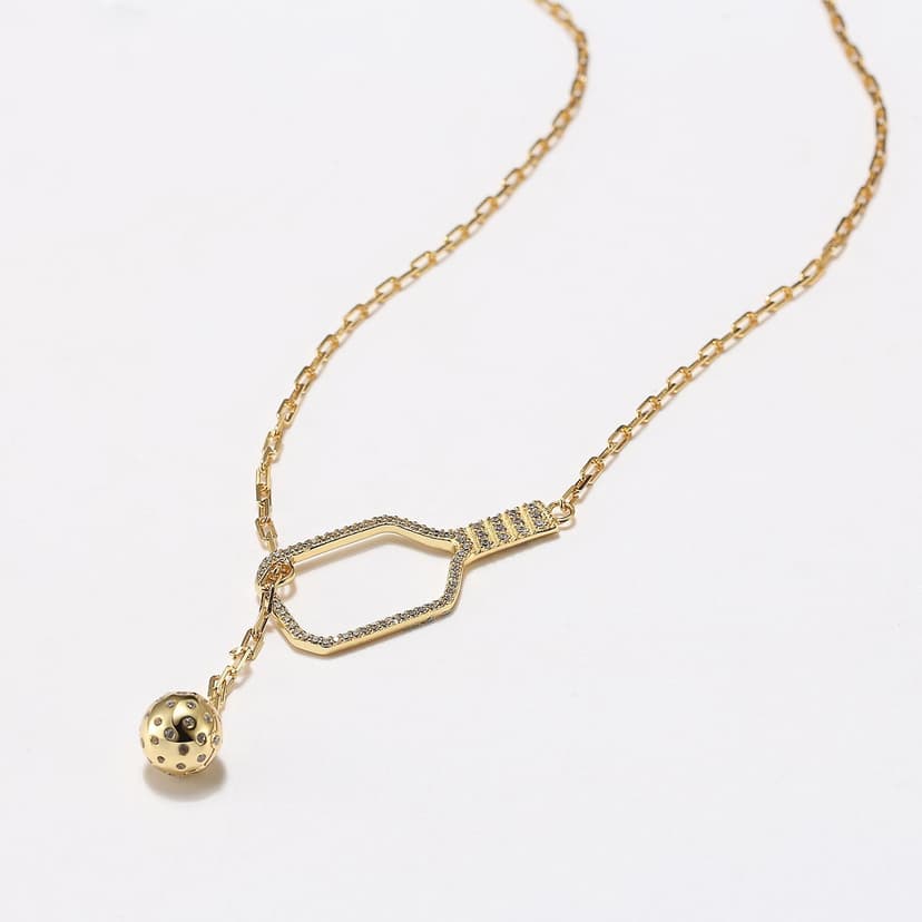 Pickleball Lariat Plus Paddle Necklace - 18k Gold Plate Pickleball Necklace for Women, Pickleball Jewelry, Christmas Gift for Pickleball Lovers