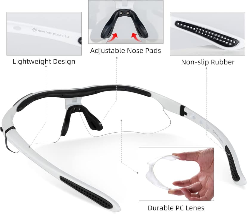 ROCKBROS Pickleball Glasses for Men & Women – ANSI Z87.1 Certified Safety Glasses, UV400 Protection & Interchangeable Strap