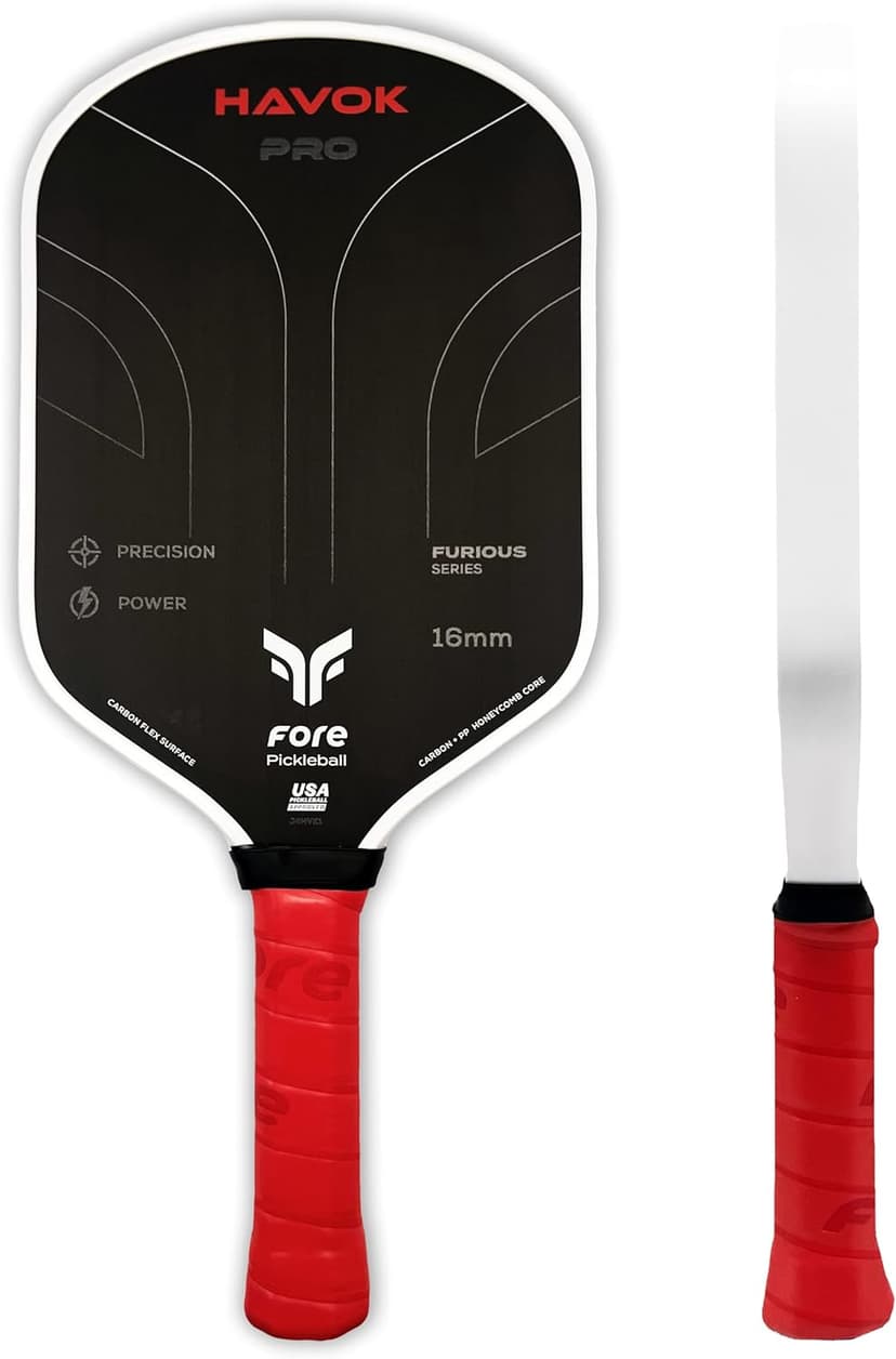 Havok Pro Pickleball Paddle: Carbon Fiber Surface for Enhanced Power, Precision and Maximum Spin - Large Sweet Spot and USAPA Approved - Red