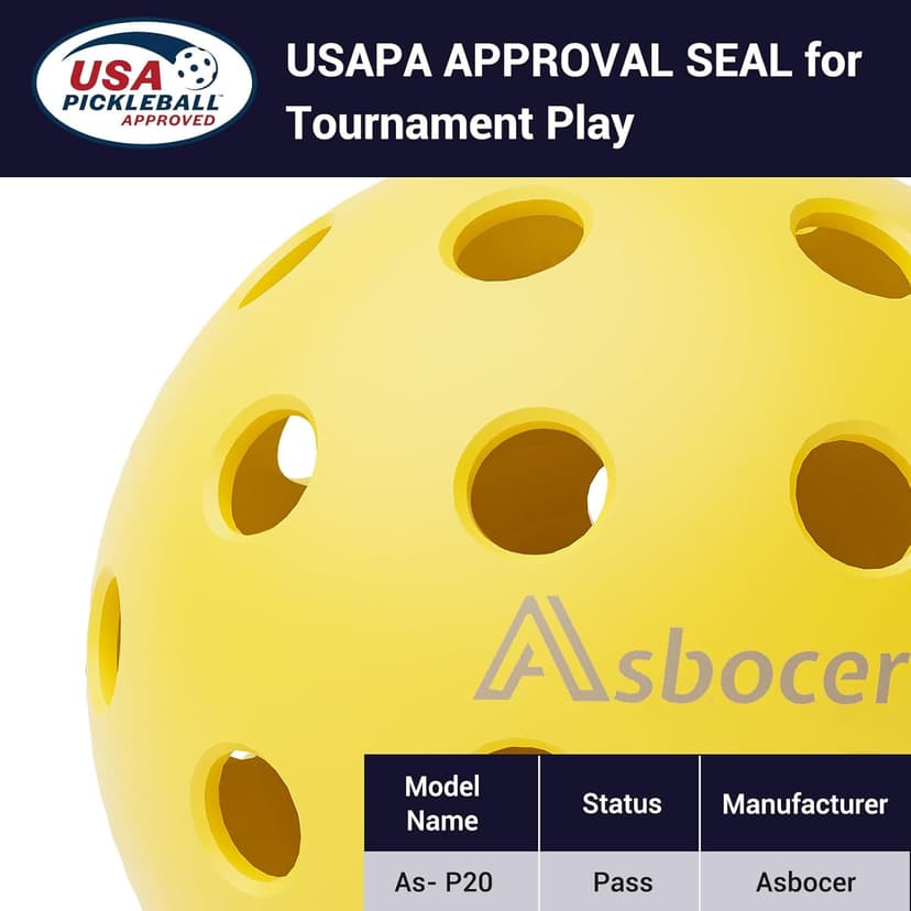 USAPA Approved Outdoor Yellow 40-Hole Pickleballs, 12-Pack in Mesh Bag with High Elasticity