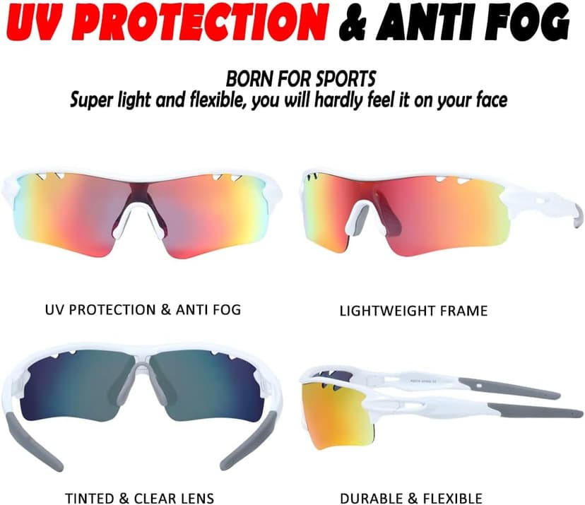 Polarized Sports Sunglasses with 5 Interchangeable Lenses for Men Women Softball Baseball Pickleball Cycling Glasses