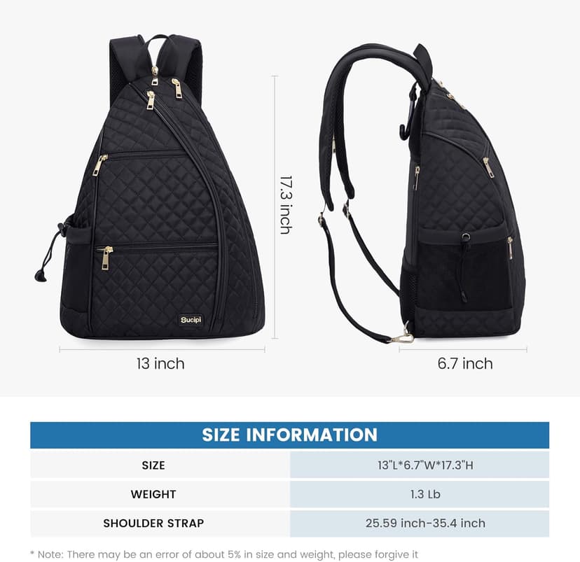 Sucipi Women's Pickleball Backpack - Quilted Crossbody Sling Bag for Tennis & Pickleball Paddle