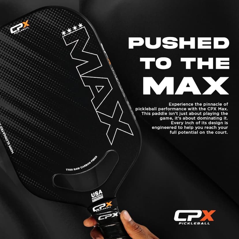 CPX MAX Black Raw Carbon Fiber T700 Pickleball Elongated Paddle Racket - Professional Grade, 14mm Core Thickness, Comfortable Tennis Style Grip - Durable Designed in Chicago, USA