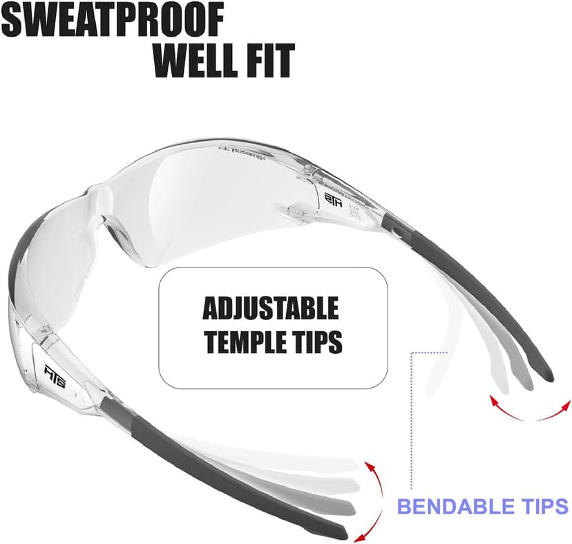ANSI Z87.1 Anti-Fog Wrap-Around Clear Safety Glasses, Pickleball lab chemistry goggles with Scratch Resistant