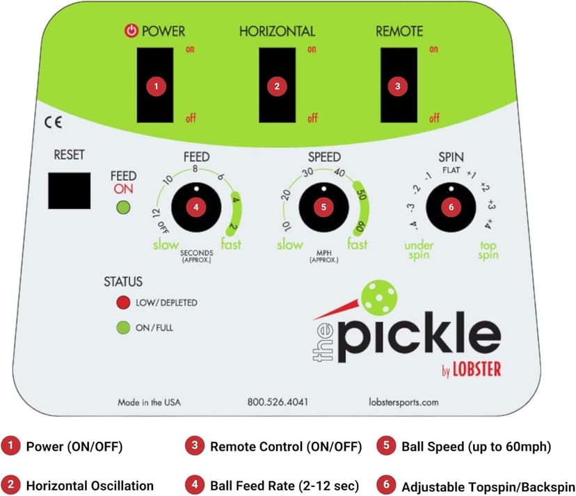 Pickleball Machine – Full-Featured – Adjustable Topspin, Backspin, & Lobs, Random Oscillation, Ball Speed (20-60MPH), Lightweight & Portable, Holds 125 Balls, with Multi-Function Remote