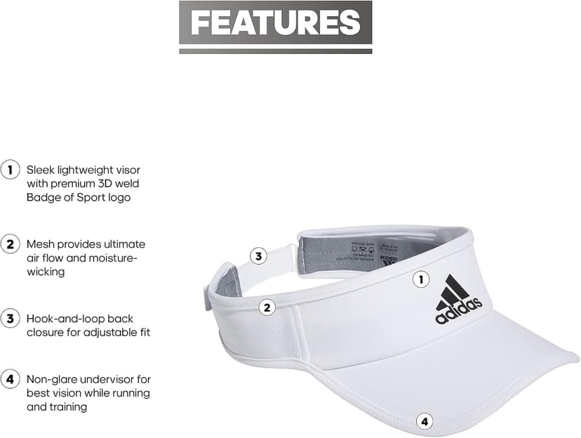 adidas Men's Superlite Adjustable Fit Sport Performance Visor