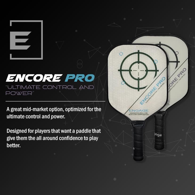 Engage Encore Pro Pickleball Paddle | USAPA Approved | Textured FiberTEK Fiberglass Face & ControlPRO Polymer Core