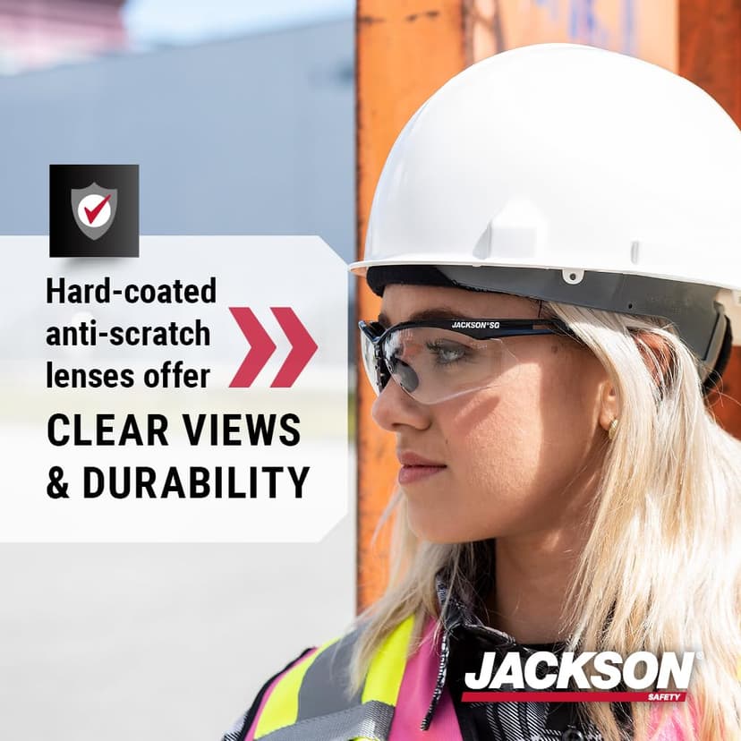 Jackson Safety SG Safety Glasses - Eye Protection for Men & Women - Anti-Scratch Lens with Black Frame - ANSI Z87.1 - Pack of 3 (Multiple Styles)