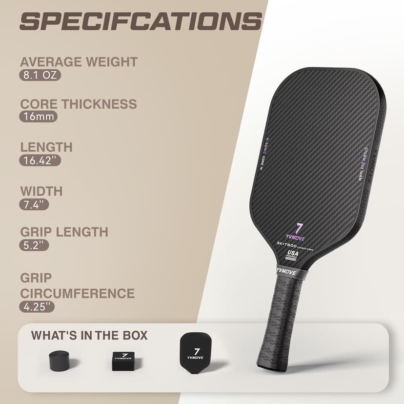 T800 Carbon Fiber Pickleball Paddles with 16mm V-Sonic IV Dynamic Core, Premium Pickle Ball Racket with Enhanced Control & Ultimate Spin, USAPA Approved