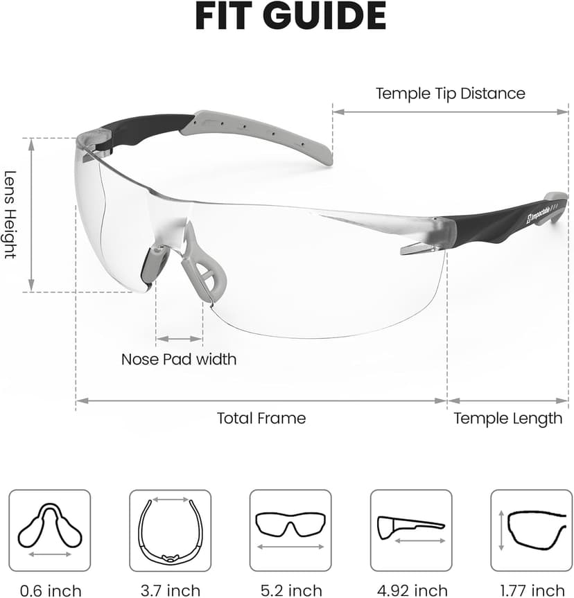 ANSI Z87.1 Fit-Upgraded Safety Glasses – Anti-Fog, UV, Impact & Scratch Resistant – Clear Wraparound for Work, Pickleball, Racquetball – No-Slip Nose Grip – 1 Pack