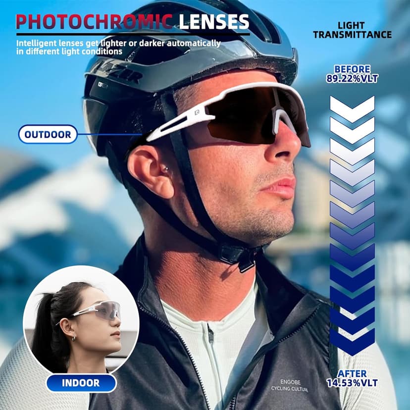 ROCKBROS Photochromic Sports Sunglasses for Men Women Cycling UV Protection