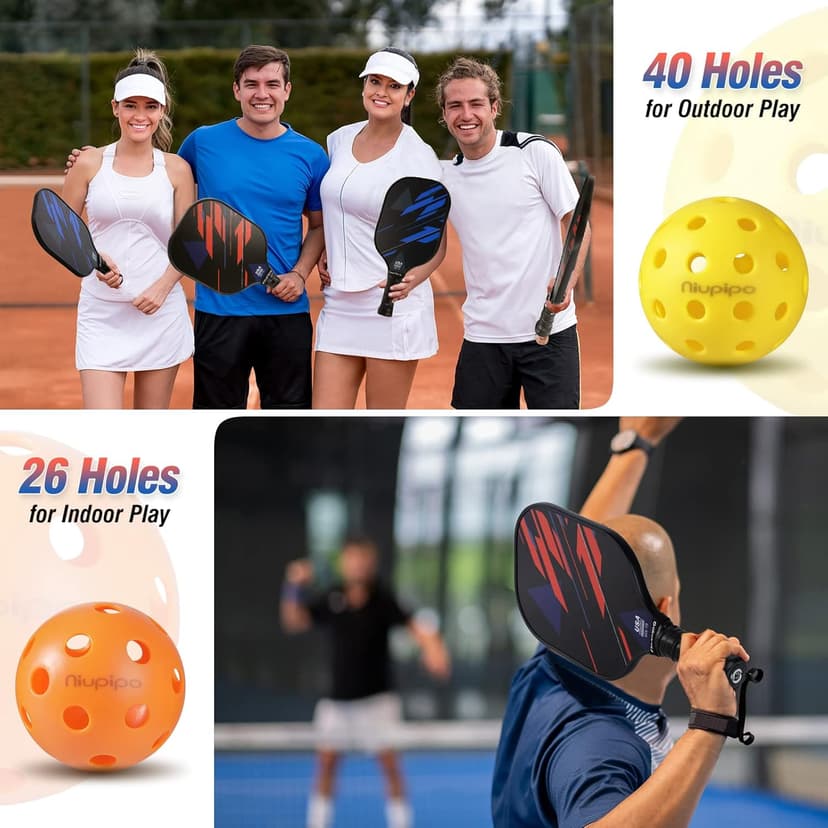 niupipo Pickleball Paddles Set of 2/4, USAPA Approved Lightweight Pickleball Rackets, Durable Fiberglass Surface with Polypropylene Honeycomb Core, Cushion Grip and Carry Bag
