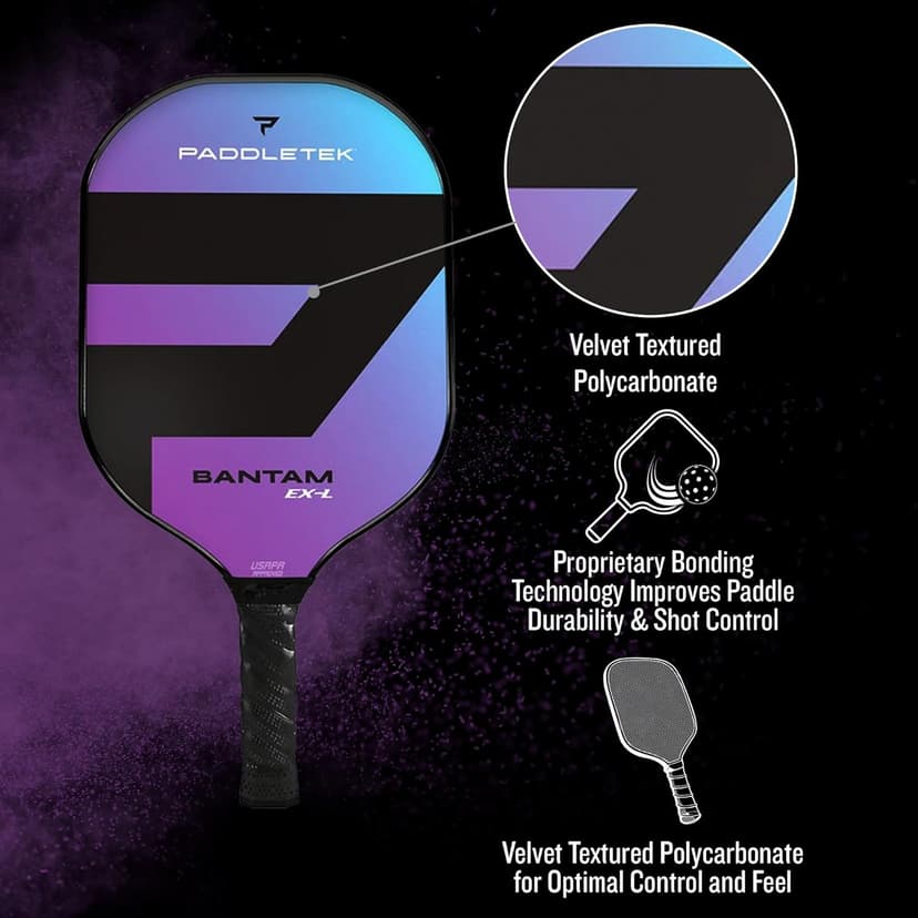 Paddletek Bantam EX-L Pickleball Paddle | Professional Pickleball Paddles with Honeycomb Core, Polycarbonate Surface, Bantom PolyCore & High Tack Performance Grip | USAPA Approved