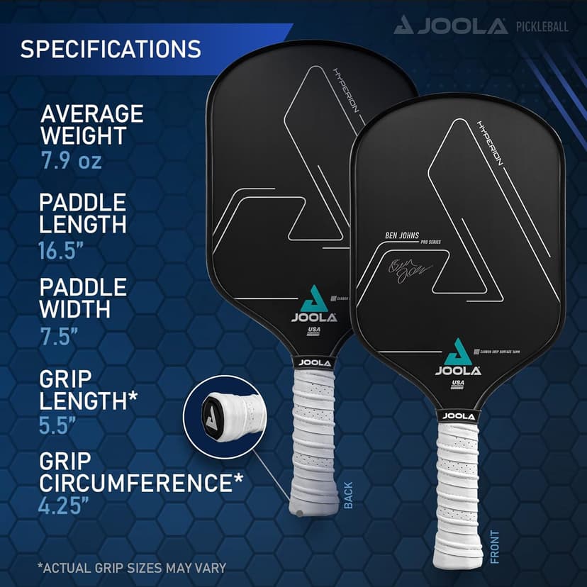 JOOLA Ben Johns Hyperion CGS Pickleball Paddle - Textured Carbon Grip Surface Technology for Spin & Control with Added Power - Polypropylene Honeycomb Core Pickleball Racket