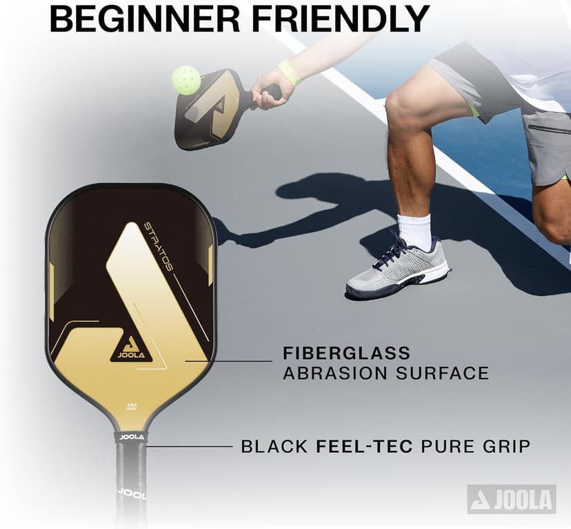 JOOLA Stratos Pickleball Paddle – Reinforced Fiberglass Surface, Honeycomb Polypropylene Core, USAPA Approved, Durable & Beginner-Friendly Pickleball Racket with Comfortable Grip