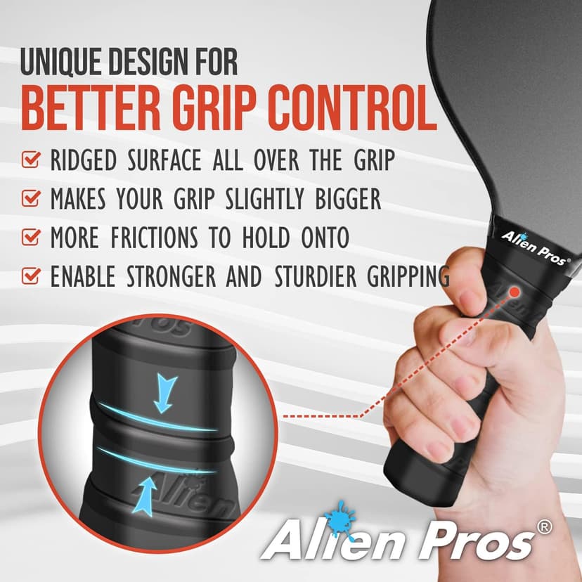 ALIEN PROS Pickleball Overgrip (4-Pack) with Ridges for Better Grip Control - Precut and Dry Feel Pickleball Grip Tape - Non-Slip Pickleball Paddle Grip Tape for High Performance