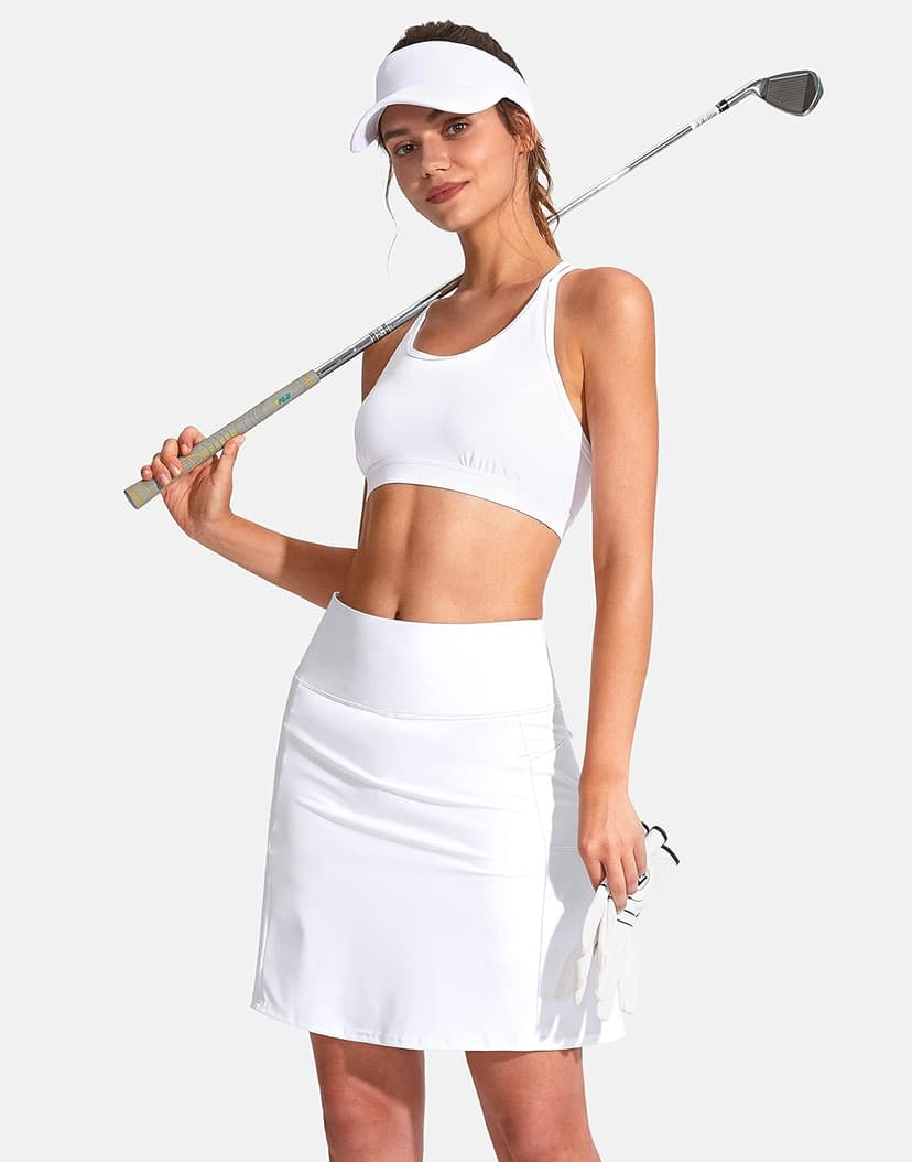 SANTINY 19" Golf Skorts Skirts for Women Zipper Pockets Knee Length Skort Women's High Waist Athletic Tennis Skirt