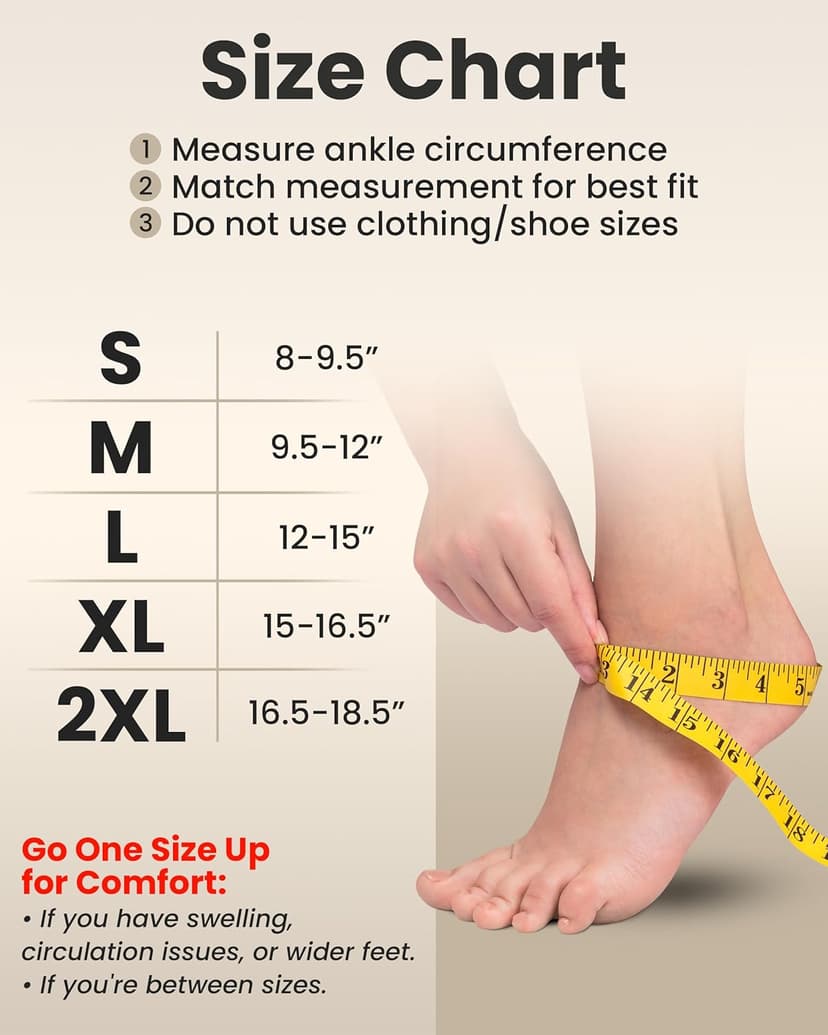 KEMFORD Ankle Compression Sleeve - Plantar Fasciitis Braces - Open Toe Compression Socks for Swelling, Sprain, Neuropathy, Foot Arch Support for Men and Women - 15-20mmhg, XL, Beige