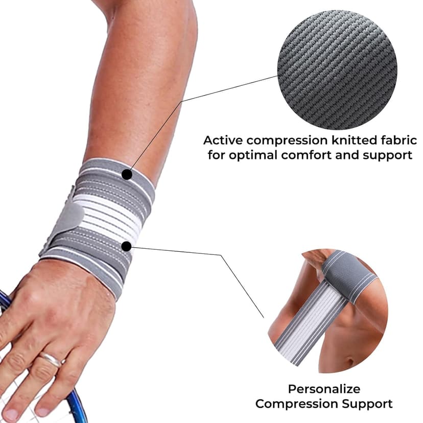 NeoTech Care Wrist Band - Adjustable Compression Strap - Elastic & Breathable Fabric - Support Sleeve for Tennis, Sports, Exercise - Men, Women, Right or Left (Gray Color, Size M, 1 Unit)