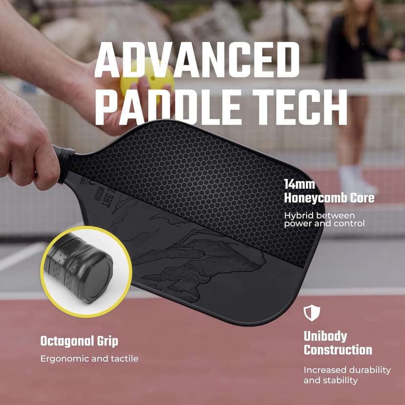 Carbon Fiber Pickleball Paddle - Raw Toray T700 Surface Provides Maximum Ball Spin | Elongated or Widened Pickleball Racket Shapes Available - Paddle Customization Kit Included