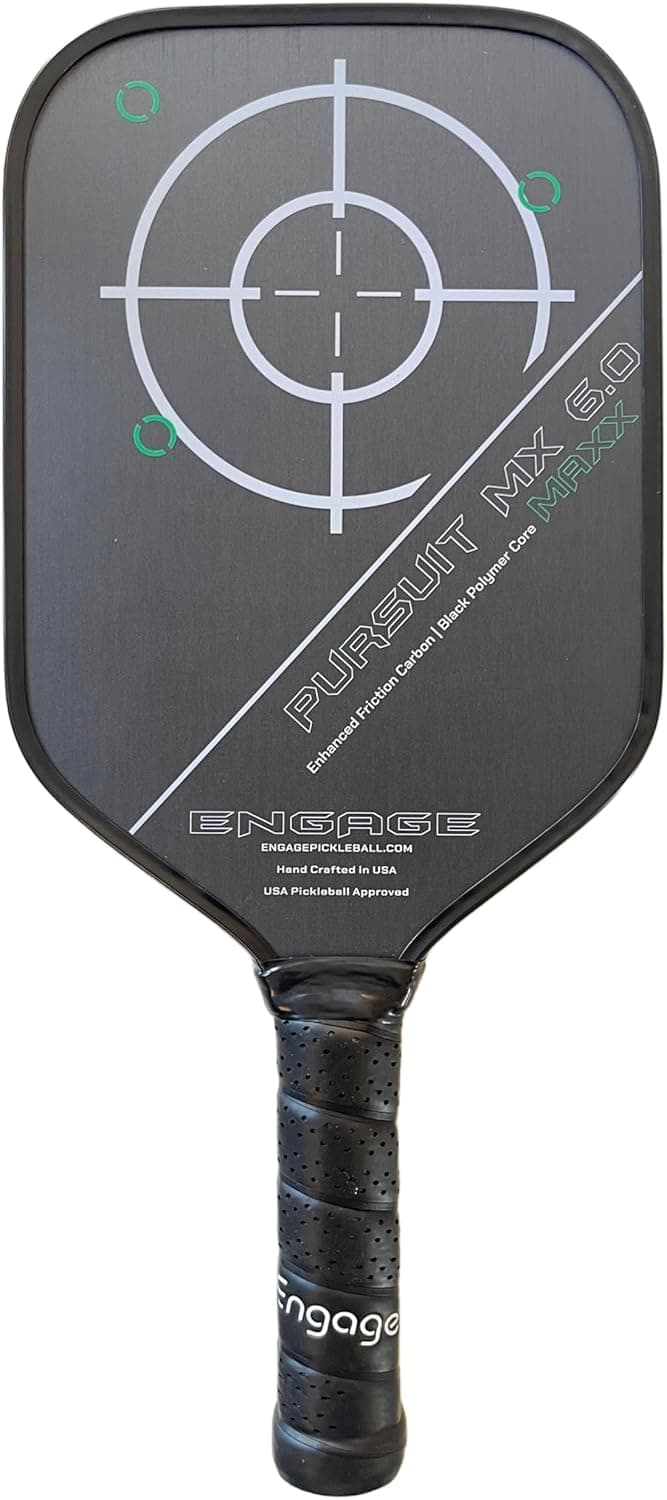 Engage Pickleball Pursuit MAXX MX 6.0 Carbon Fiber Paddle, Elongated Shape, Enhanced Friction Carbon, 5/8" Thick Core with Control Pro 'Black' Technology