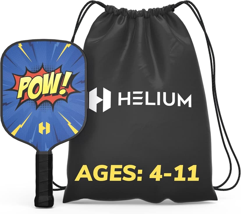 Helium Pickleball Paddle for Kids – Child Size Paddle for Children 12 and Under, Lightweight Honeycomb Core, Graphite Strike Face, Pickleball Paddle & Drawstring Bag - POW!