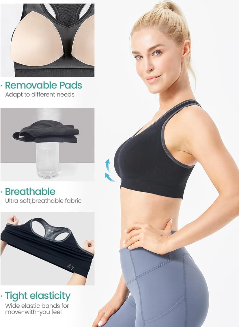 FITTIN Racerback Sports Bras for Women - Padded Seamless Support Bra for Yoga Gym Workout Fitness