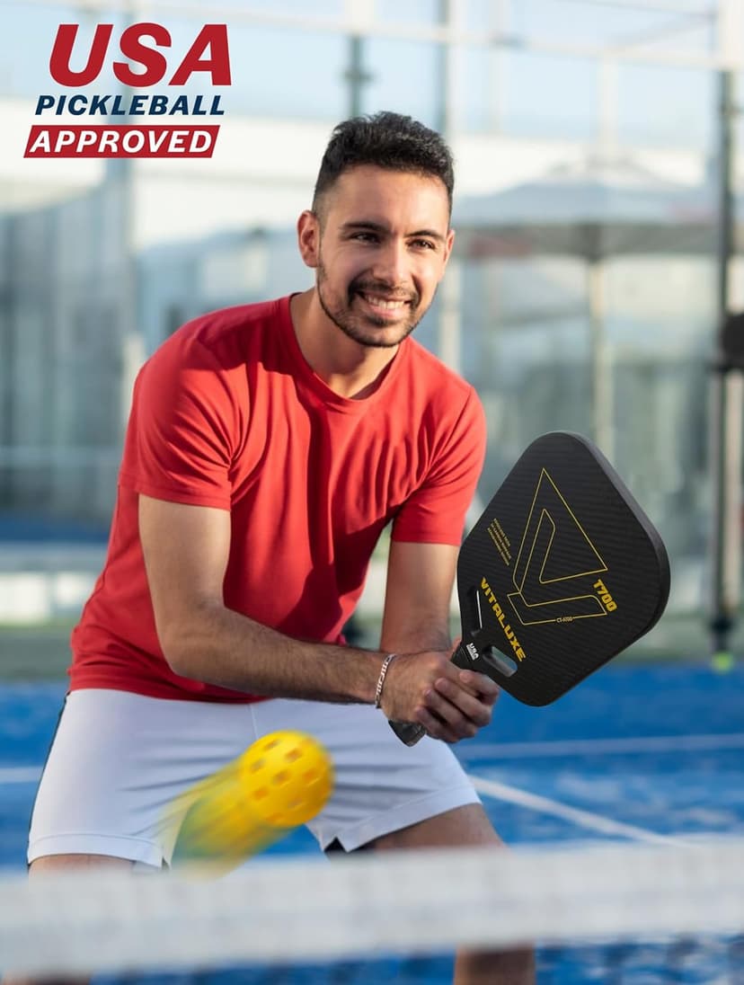 Carbon Fiber Pickleball Paddle, Edgeless T700+3K Textured Carbon Friction Surface，Thermoformed Pickleball Paddle with Aerodynamic Design Used for tournaments, Power & Control & Spin Max