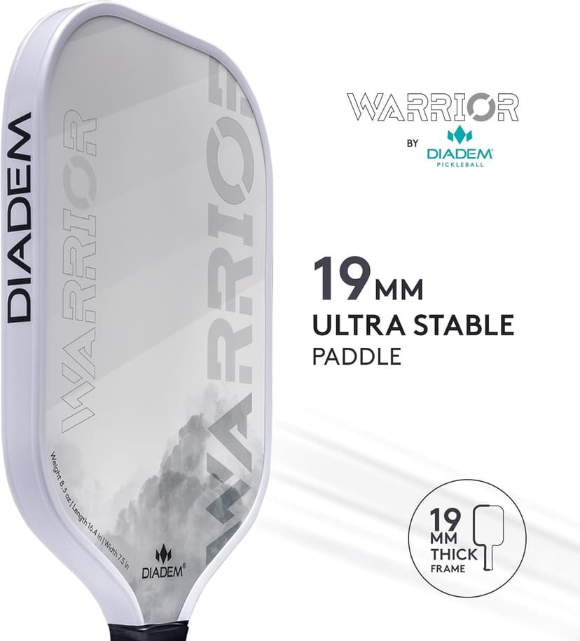 Diadem Warrior Pickleball Paddle | Carbon Fiber Face, 3X L-Core Hybrid Nomex Polymer Honeycomb Core, Grit Paint Surface for Spin, Control and Power | Indoor/Outdoor | USAPA Approved