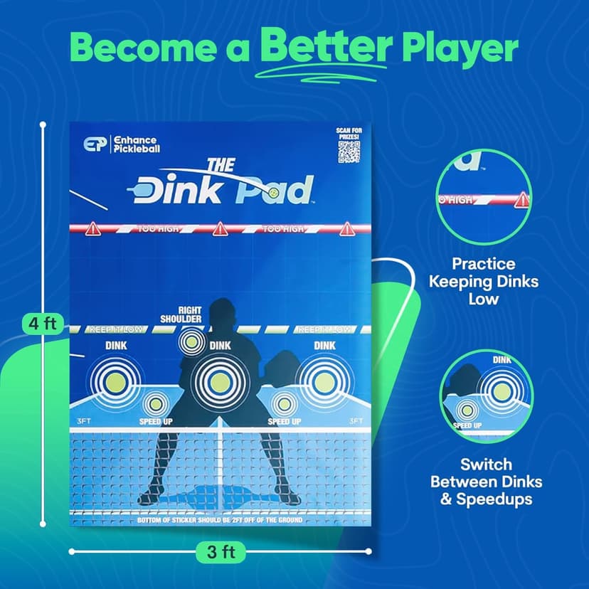The Official Dink Pad by Enhance Pickleball - Pickleball Rebounder Training Aid - Practice Your Dinks and Improve Your Pickleball Game - Transform Any Wall into a Pickleball Court and Net