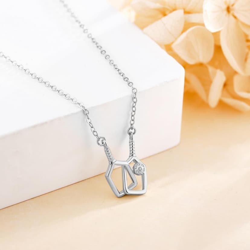 YAFEINI Pickleball Necklace S925 Gold Plating Pickleball Paddle And Ball Pendant Necklace Sports Jewelry Gifts For Women Pickleball Lovers