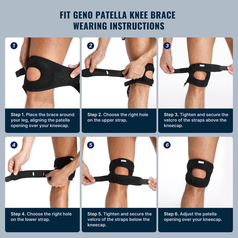 Fit Geno Patella Knee Brace for Women and Men, Patellar Tendon Support Strap with Side Stabilizers, Knee Band with Patella Gel Pads for Meniscus Tear Arthritis Pain Injury Running