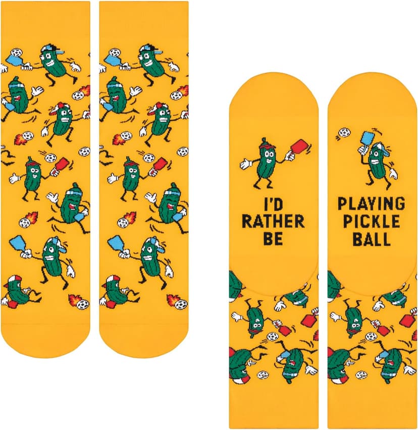 Funny Novelty Pickleball Socks for Adults - Pickle Ball Gifts Colorful Unisex Crew Length One Size Socks