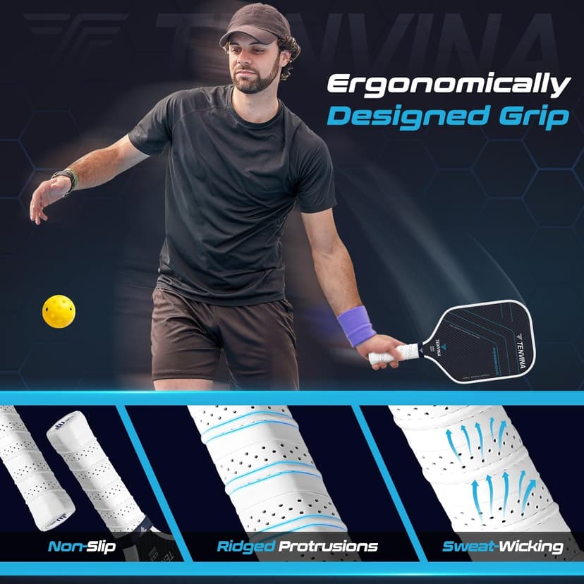 TENVINA Pickleball Paddles, Multi-Layer T700SC Textured Carbon Fiber Pickleball Paddle, 4-Types of Shapes and Thicknesses, USAPA Approved Pickle Ball Paddle, Strong Spin and Power Surface