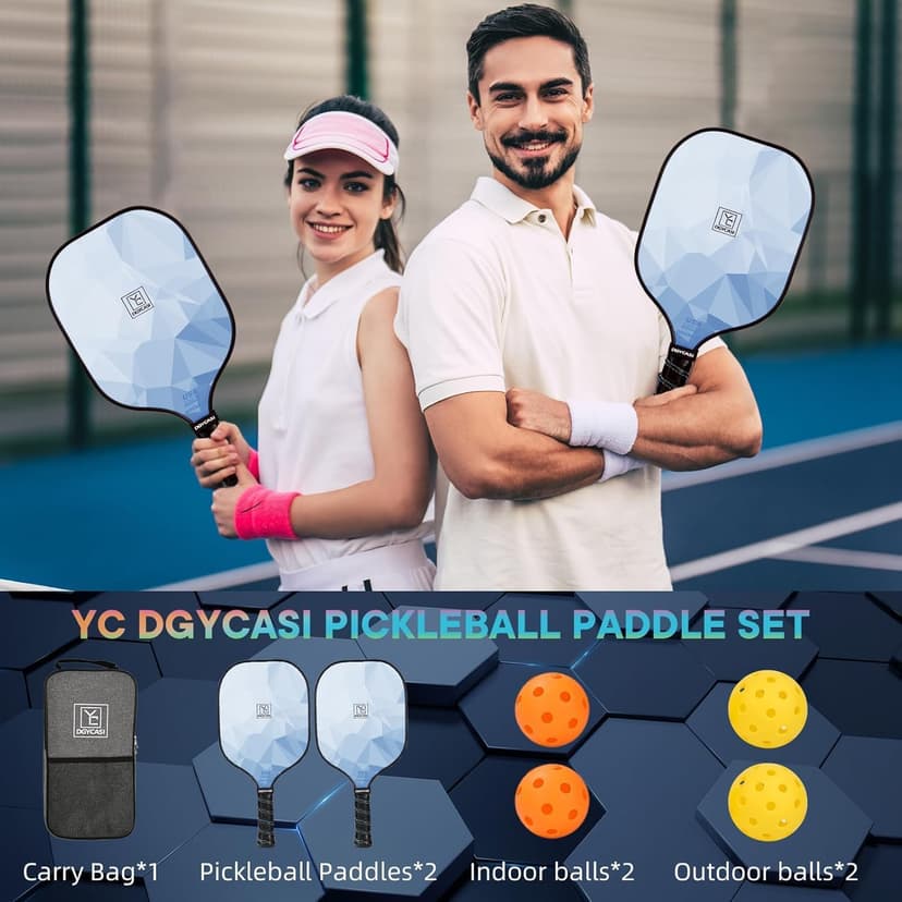 Pickleball Paddles Set of 2, 2025 USAPA Approved Pickleball Set, Fiberglass Lightweight Pickle Ball Rackets 2 Pack, 2 Outdoor Pickleball, 2 Indoor Pickleball Balls, 1 Pickleball Bag for Women and Men