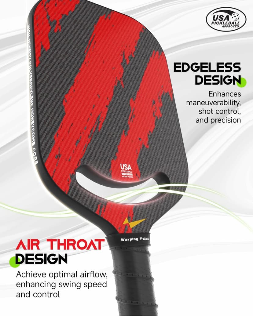 Warping Point Ascent Pickleball Paddles| Carbon Fiber Pickleball Racket with Aero Throat | Textured Grit Surface | Hexa Polymer Core | Designed for Swing Speed and Maneuverability