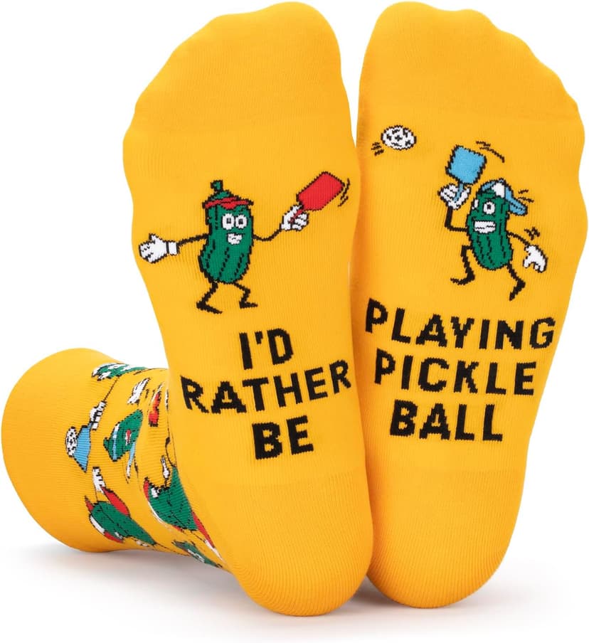 Funny Novelty Pickleball Socks for Adults - Pickle Ball Gifts Colorful Unisex Crew Length One Size Socks