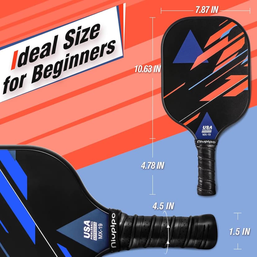 niupipo Pickleball Paddles Set of 2/4, USAPA Approved Lightweight Pickleball Rackets, Durable Fiberglass Surface with Polypropylene Honeycomb Core, Cushion Grip and Carry Bag