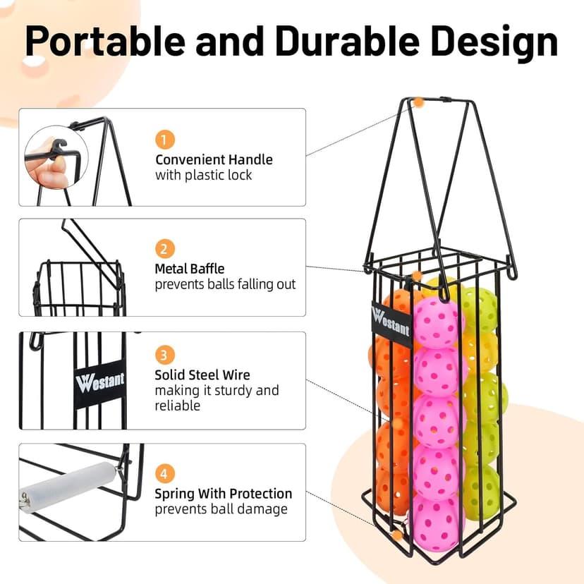 Pickleball Ball Holder Set - Large Capacity Pickleball Hopper with 20 Balls, Must-Have Pickleball Accessories for Pickleball Training, Pickleball Caddy for Pickleball Practice Equipment