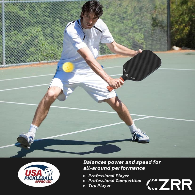 Pickleball Paddle, USA Pickleball Approved, 3K Raw Carbon Fiber Surface (CFS) High Grit & Spin, with 16MM Polypropylene Honeycomb Core, Ideal for Novice and Professional Players