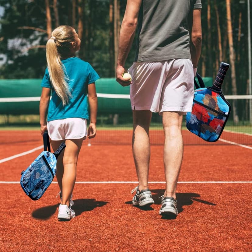 WK IEASON Neoprene Pickleball Paddle Cover with Inner Pockets and Handle Strap - Racket Sleeve and Ball Holder Organizer