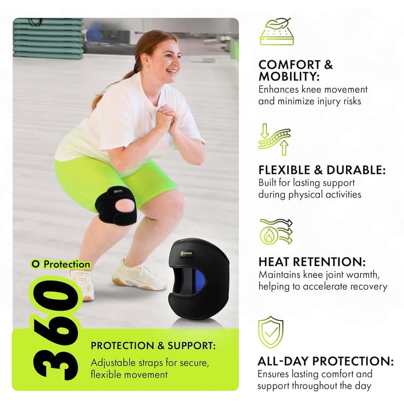 GARNO Knee Brace for Pain Relief by Meniscus Tear, MCL, Arthritis, ACL, Osgood Schlatter, Compression Patellar Tendon Support Strap for Working Out, Running, Weightlifting; Men, Women; (Large Size)