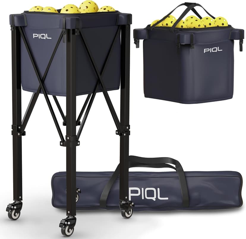 Navy Blue Pickleball Ball Caddy - Wheeled Cart, Storage Bag - 100 pickleball capacity - Tennis Ball Hopper