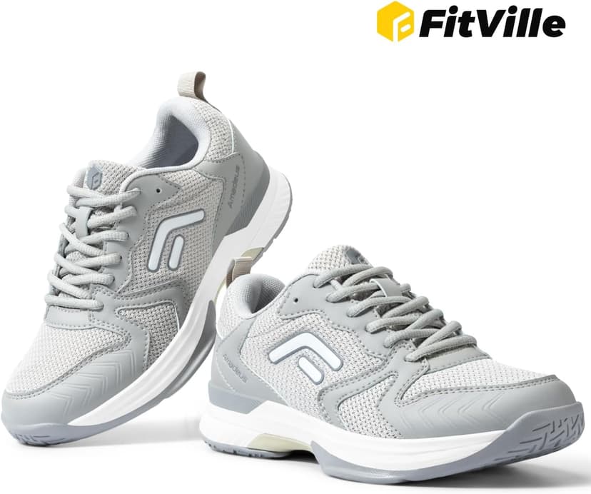 FitVille Wide Pickleball Shoes for Women Outdoor Court Lightweight Tennis Shoes Womens Ultra Cushioning Court Shoes with Arch Support & Wide Toe Box